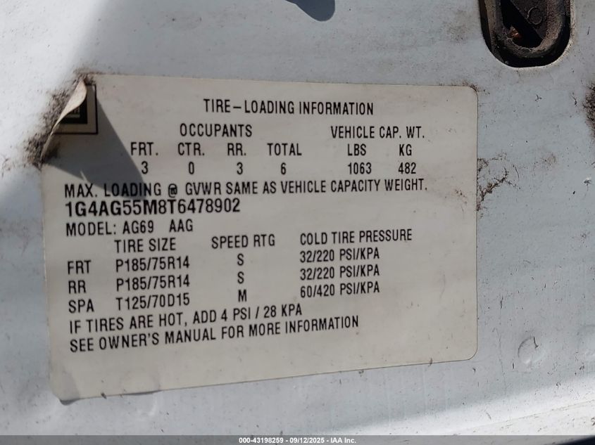 1996 Buick Century Special/Custom/Limited VIN: 1G4AG55M8T6478902 Lot: 43198259