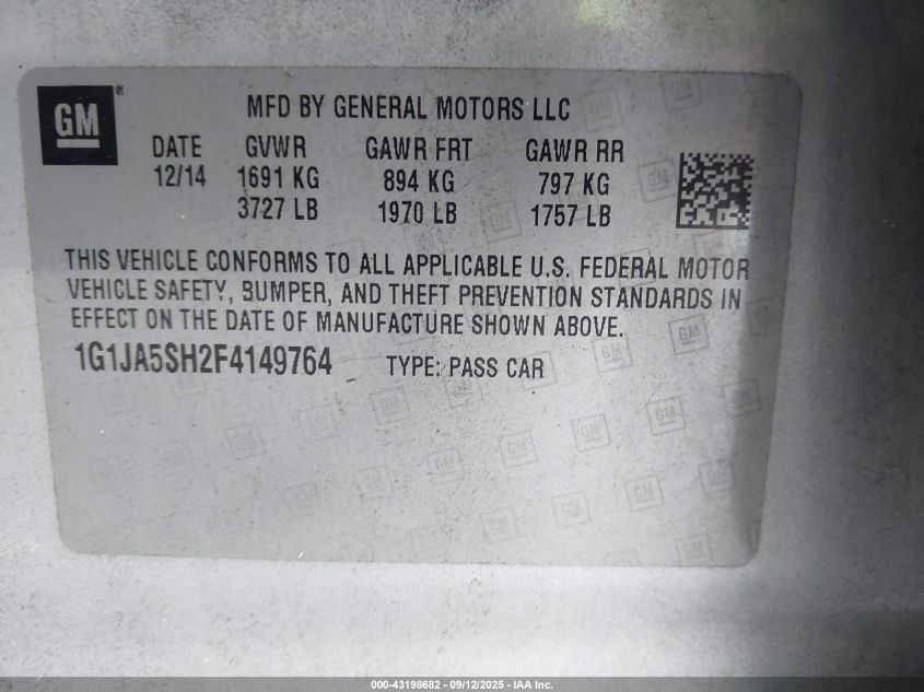 2015 Chevrolet Sonic Ls Auto VIN: 1G1JA5SH2F4149764 Lot: 43198682