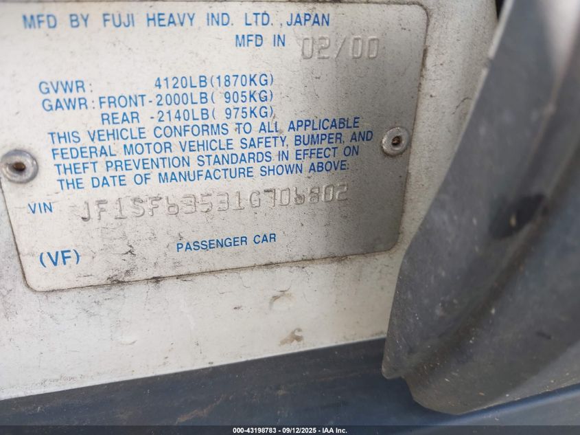 2001 Subaru Forester L VIN: JF1SF63531G706802 Lot: 43198783
