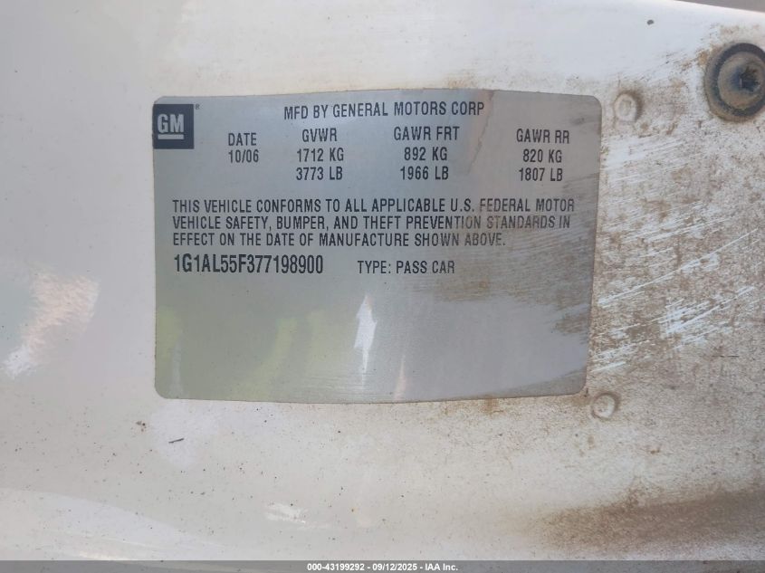 2007 Chevrolet Cobalt VIN: 1Z1AL55F377198900 Lot: 43199292