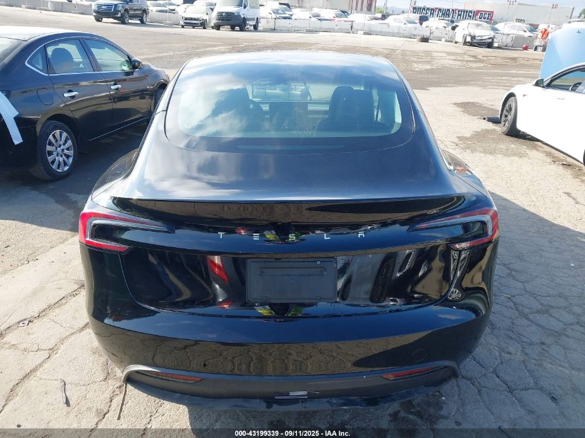 2025 Tesla Model 3 Long Range Rear-Wheel Drive VIN: 5YJ3E1EA3SF968930 Lot: 43199339