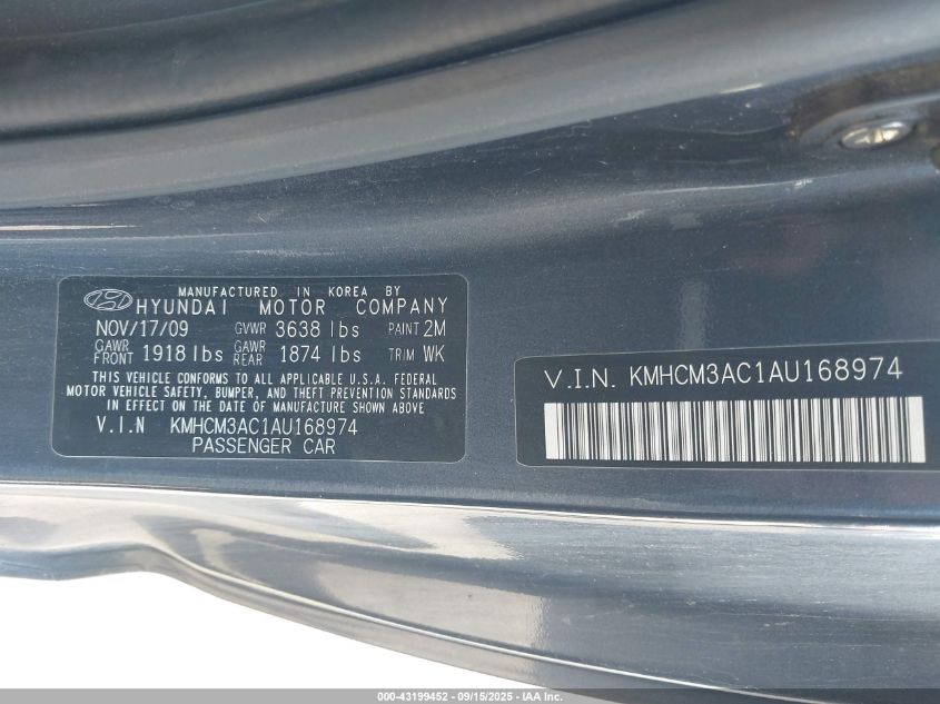 2010 Hyundai Accent Gs VIN: KMHCM3AC1AU168974 Lot: 43199452