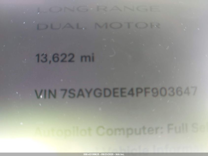 2023 Tesla Model Y Awd/Long Range Dual Motor All-Wheel Drive VIN: 7SAYGDEE4PF903647 Lot: 43199625