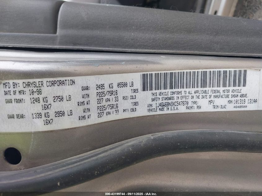 1999 Jeep Grand Cherokee Limited VIN: 1J4GW68N9XC547870 Lot: 43199744