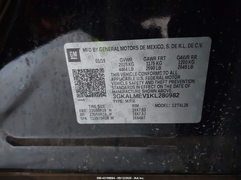 2019 GMC Terrain Sle VIN: 3GKALMEV1KL280982 Lot: 43199864