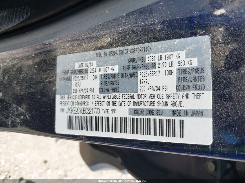 2014 Mazda Cx-5 Touring VIN: JM3KE2CY0E0321770 Lot: 43199945