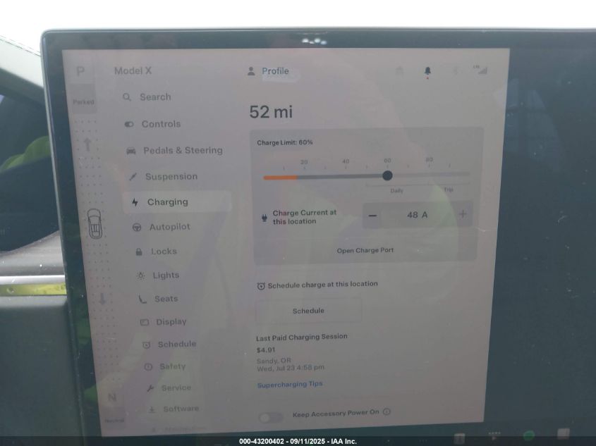 2023 Tesla Model X Dual Motor All-Wheel Drive/Standard Range VIN: 7SAXCDE52PF415188 Lot: 43200402