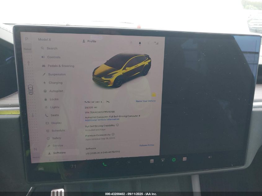 2023 Tesla Model X Dual Motor All-Wheel Drive/Standard Range VIN: 7SAXCDE52PF415188 Lot: 43200402