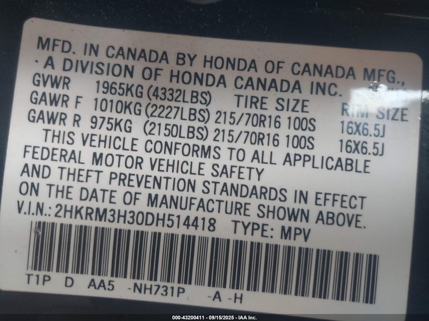 2013 HONDA CR-V LX - 2HKRM3H30DH514418