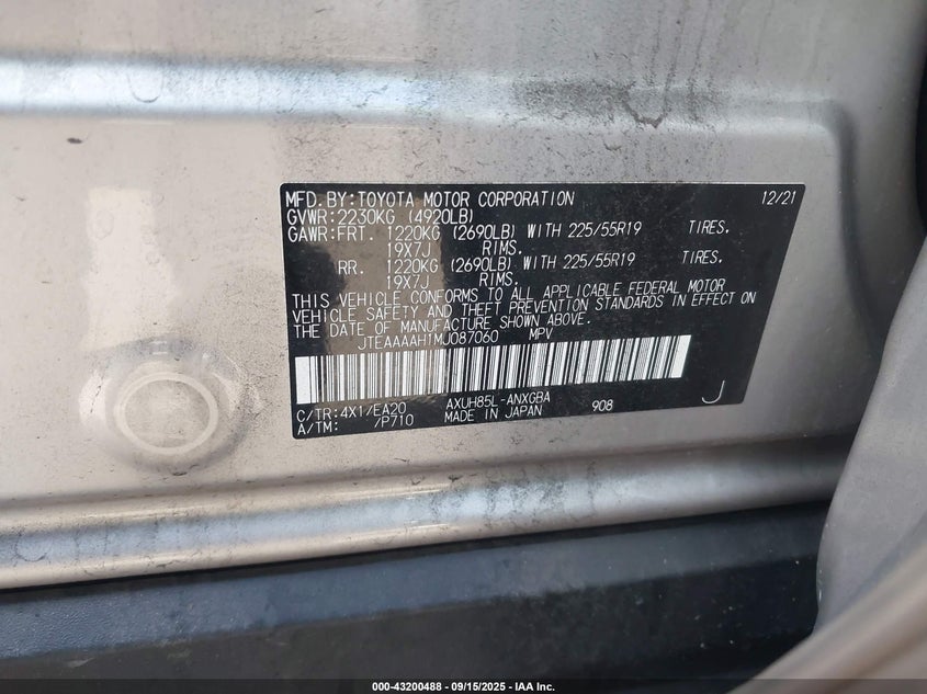 2021 TOYOTA VENZA XLE JTEAAAAH1MJ087060