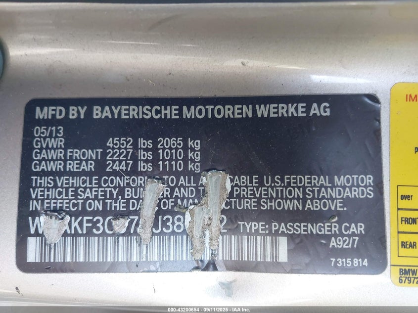 2013 BMW 328I XDRIVE WBAKF3C57DJ386252