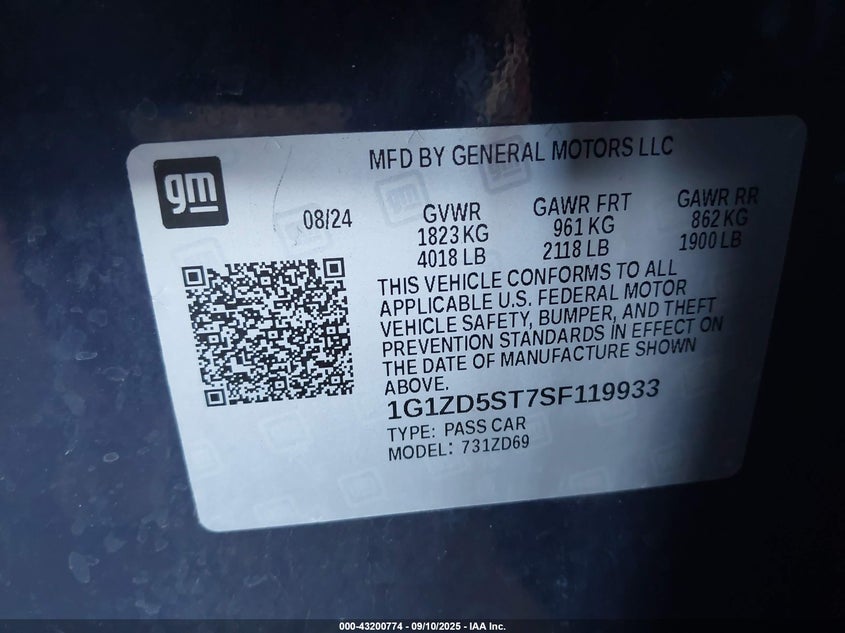 2025 CHEVROLET MALIBU FWD 1LT - 1G1ZD5ST7SF119933