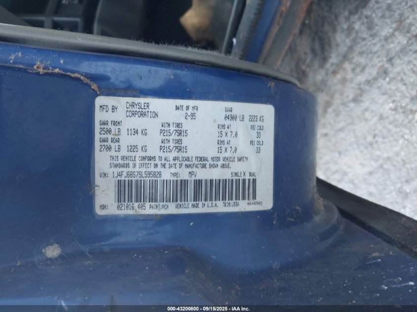 1995 Jeep Cherokee Sport VIN: 1J4FJ68S7SL595828 Lot: 43200800