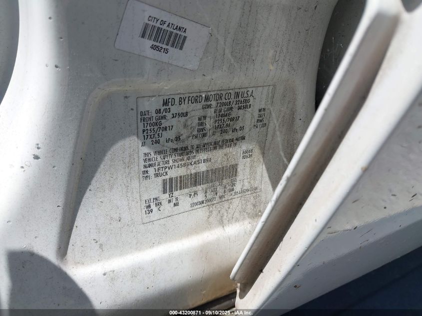 2004 Ford F-150 Fx4/Lariat/Xlt VIN: 1FTPW14584KA51894 Lot: 43200871