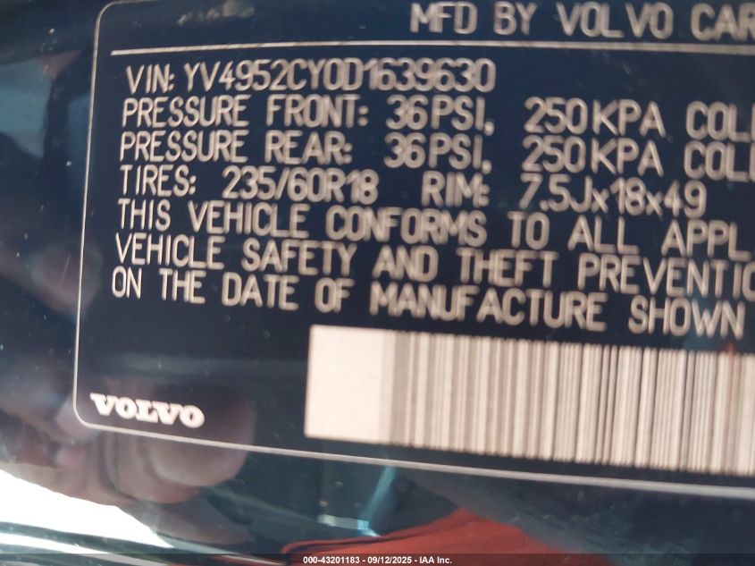 2013 Volvo Xc90 3.2/3.2 Platinum/3.2 Premier Plus VIN: YV4952CY0D1639630 Lot: 43201183