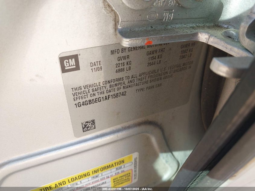 2010 Buick Lacrosse Cx VIN: 1G4GB5EG1AF158742 Lot: 43201196