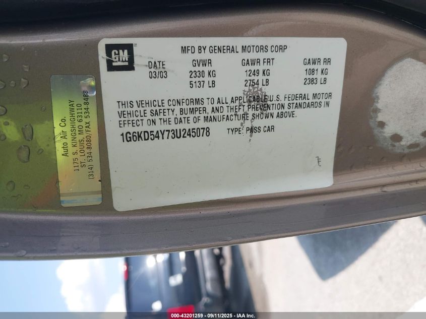 2003 Cadillac Deville Standard VIN: 1G6KD54Y73U245078 Lot: 43201259