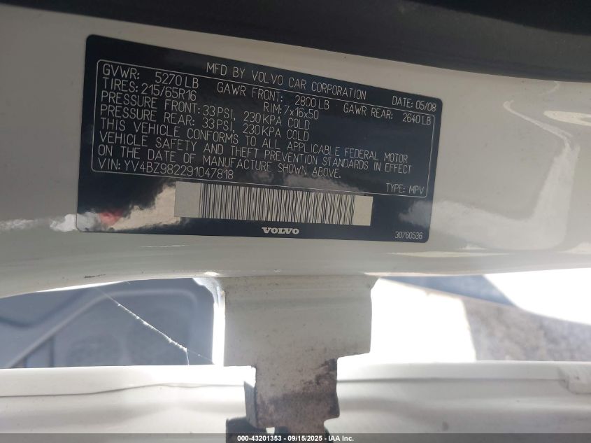 2009 Volvo Xc70 3.2 VIN: YV4BZ982291047818 Lot: 43201353