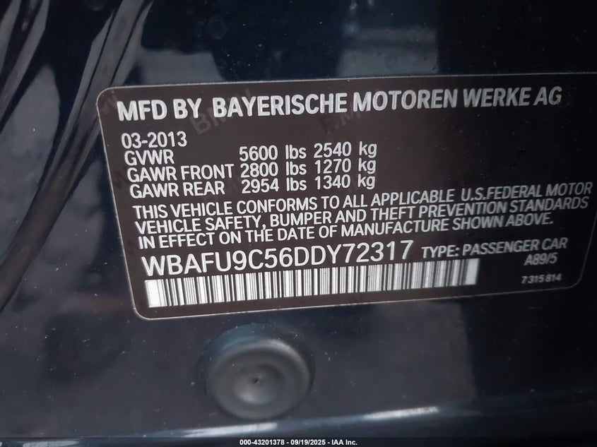 2013 BMW 550I XDRIVE WBAFU9C56DDY72317