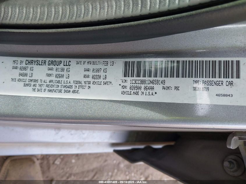 2013 Chrysler 200 Touring VIN: 1C3CCBBB1DN659149 Lot: 43201409