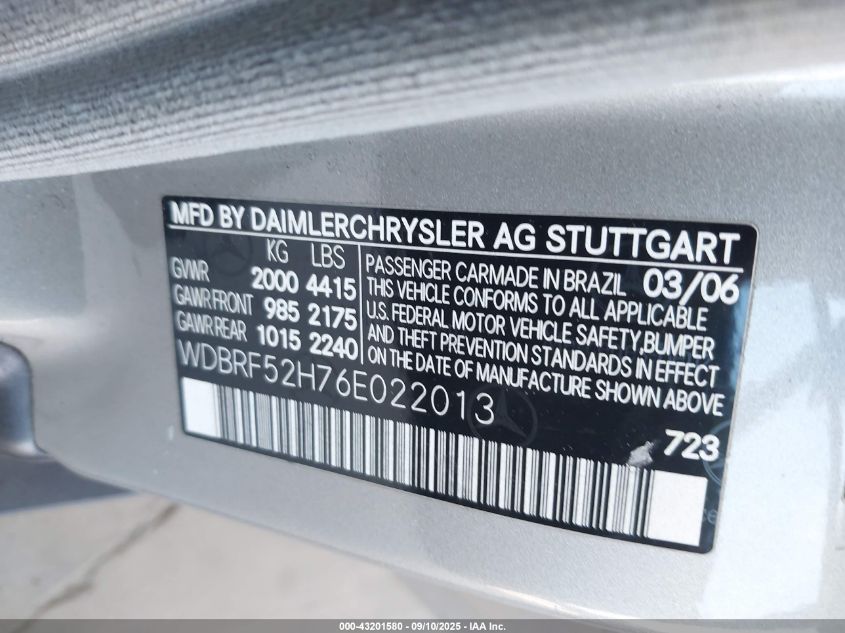 2006 Mercedes-Benz C 230 Sport VIN: WDBRF52H76E022013 Lot: 43201580