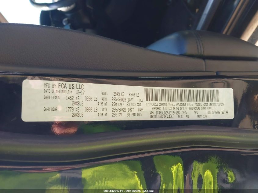 2018 Dodge Durango Gt Awd VIN: 1C4RDJDG9JC194486 Lot: 43201741