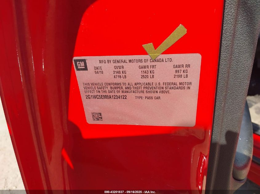 2010 Chevrolet Impala Ltz VIN: 2G1WC5EM8A1234122 Lot: 43201837