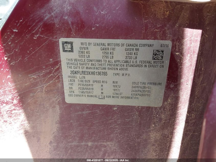 2017 GMC Terrain Denali VIN: 2GKFLRE3XH613676 Lot: 43201877