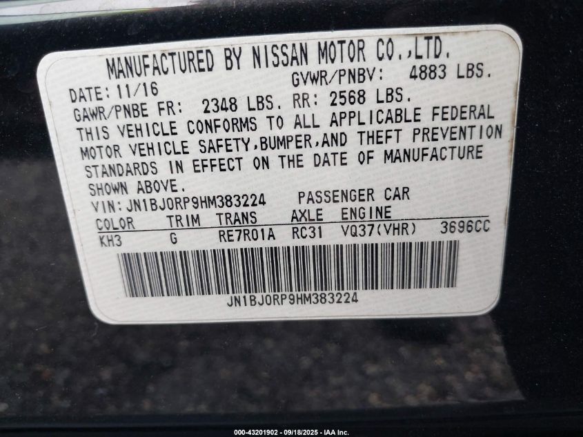 2017 Infiniti Qx50 VIN: JN1BJ0RP9HM383224 Lot: 43201902