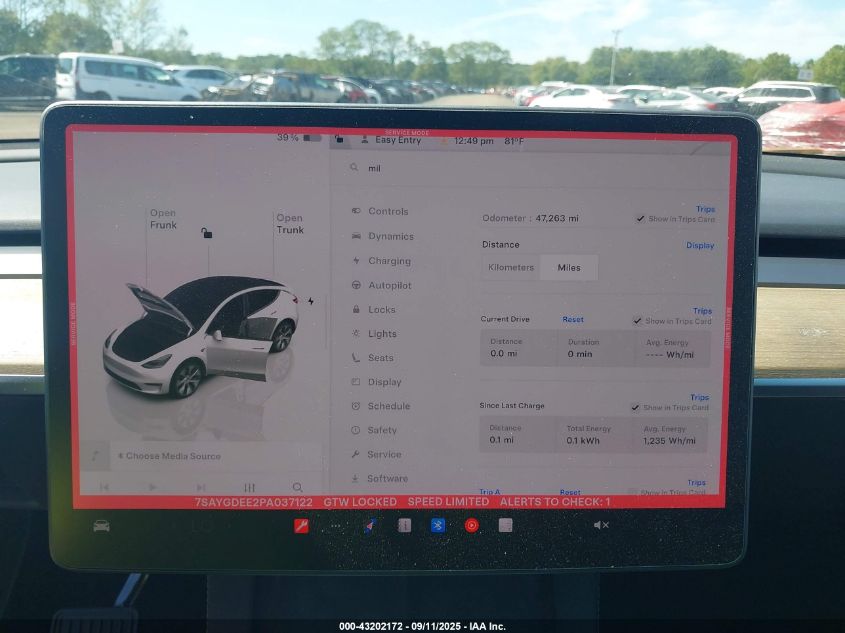 2023 Tesla Model Y Awd/Long Range Dual Motor All-Wheel Drive VIN: 7SAYGDEE2PA037122 Lot: 43202172