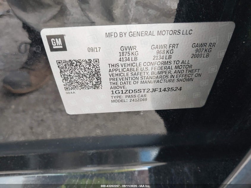 2018 Chevrolet Malibu Lt VIN: 1G1ZD5ST2JF143524 Lot: 43202257