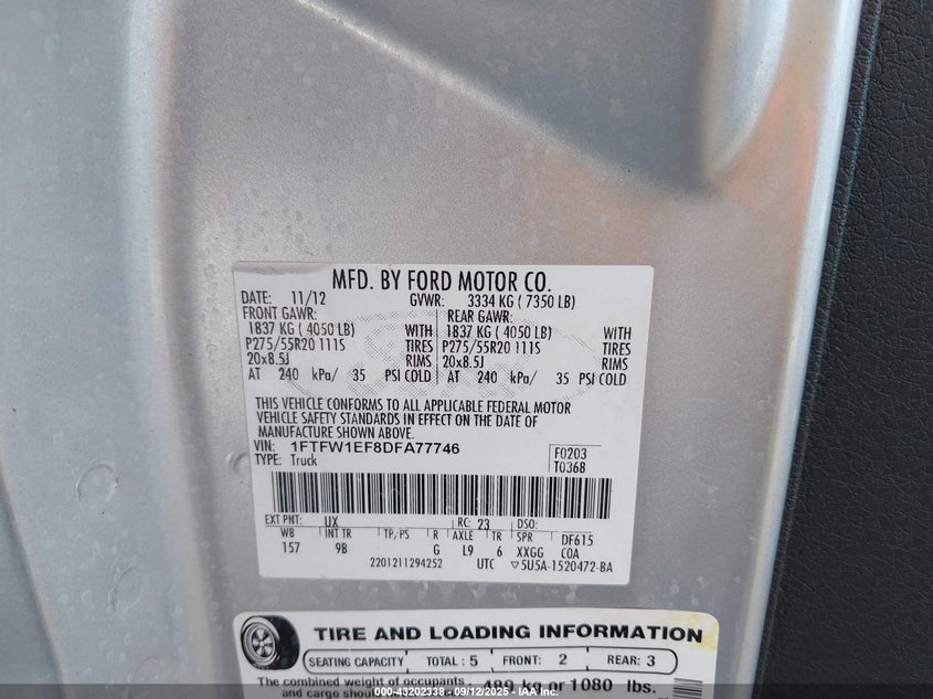 2013 FORD F-150 PLATINUM 1FTFW1EF8DFA77746