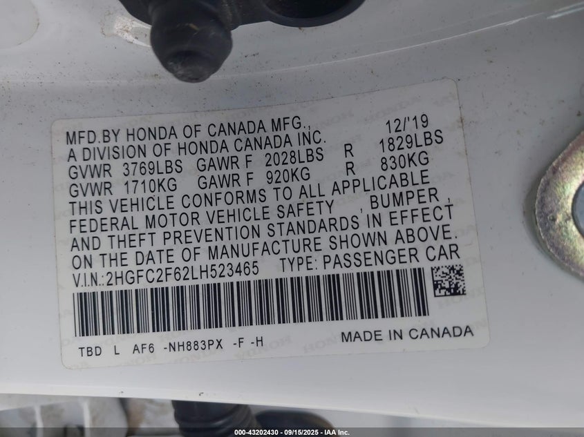 2020 HONDA CIVIC LX - 2HGFC2F62LH523465