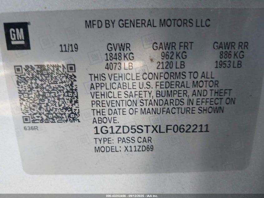 2020 CHEVROLET MALIBU FWD LT 1G1ZD5STXLF062211