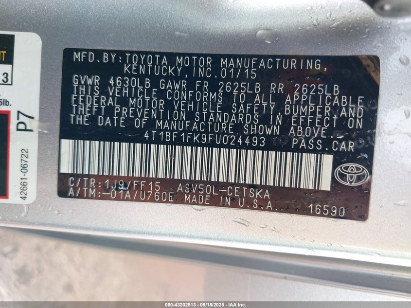 2015 TOYOTA CAMRY SE - 4T1BF1FK9FU024493