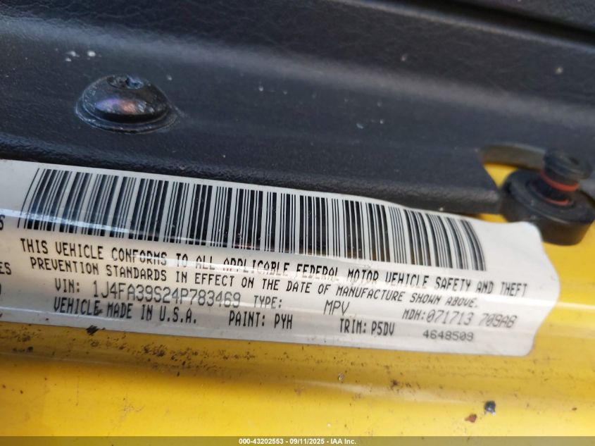 2004 Jeep Wrangler X VIN: 1J4FA39S24P783469 Lot: 43202553