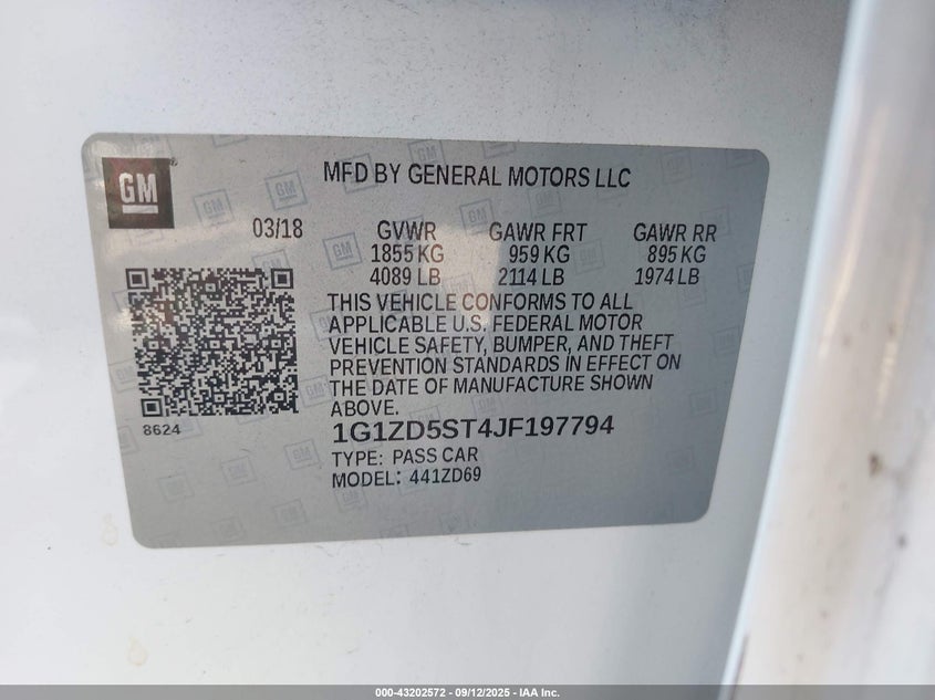 2018 Chevrolet Malibu Lt VIN: 1G1ZD5ST4JF197794 Lot: 43202572