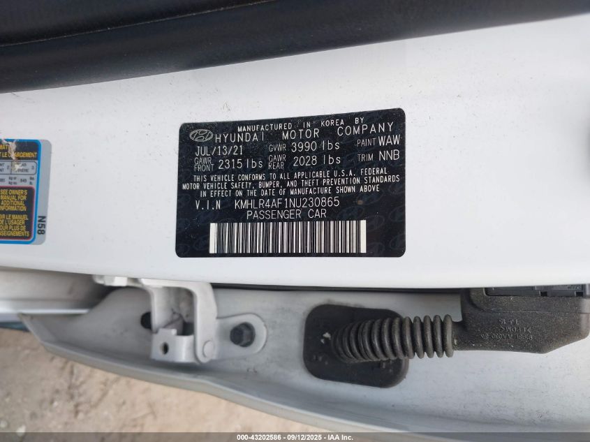 2022 Hyundai Elantra N Line VIN: KMHLR4AF1NU230865 Lot: 43202586