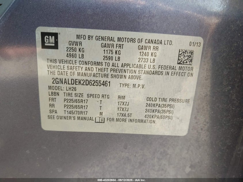 2013 CHEVROLET EQUINOX 1LT - 2GNALDEK2D6255461