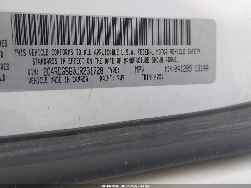 2018 DODGE GRAND CARAVAN SE - 2C4RDGBG0JR231728