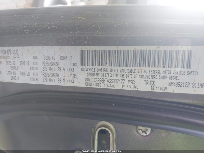 2016 RAM 1500 SPORT - 1C6RR6HT4GS387477