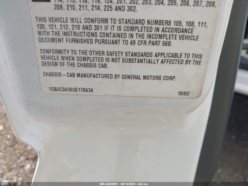2003 Chevrolet Silverado 3500 Chassis VIN: 1GBJC34U03E176634 Lot: 43202991
