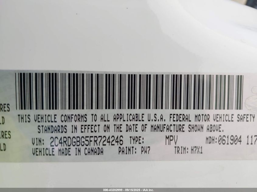 2015 DODGE GRAND CARAVAN SE - 2C4RDGBG5FR724246