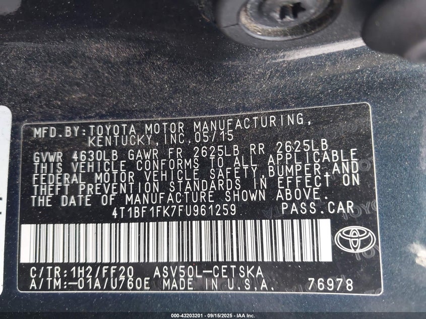 2015 TOYOTA CAMRY SE - 4T1BF1FK7FU961259