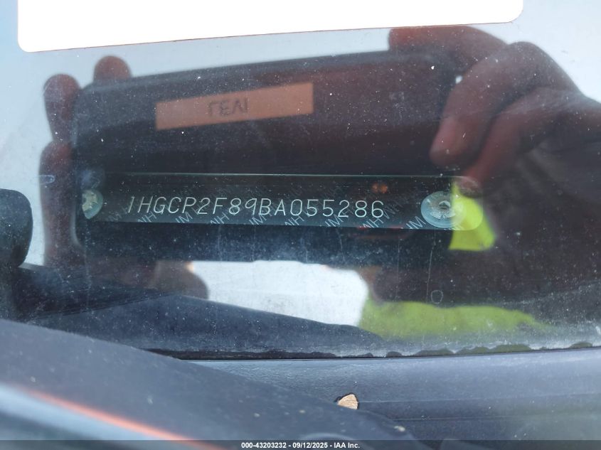 2011 Honda Accord 2.4 Ex-L VIN: 1HGCP2F89BA055286 Lot: 43203232
