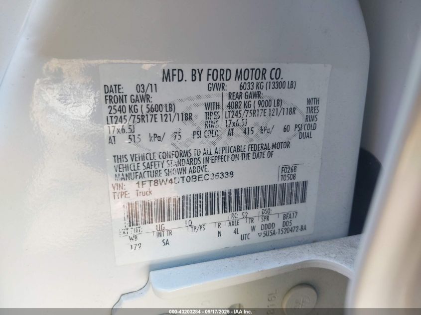 2011 Ford F-450 Lariat VIN: 1FT8W4DT0BEC35338 Lot: 43203284