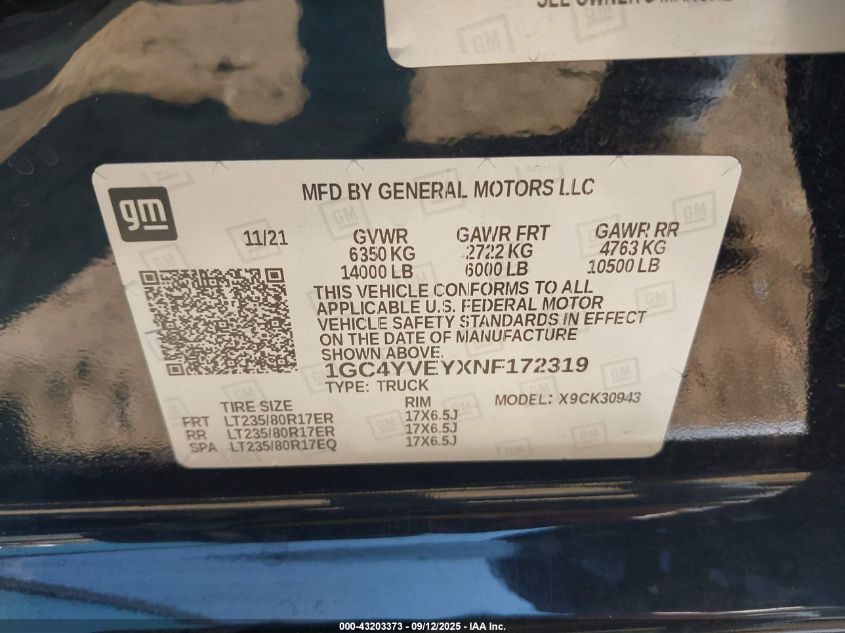 2022 Chevrolet Silverado 3500Hd 4Wd Long Bed High Country VIN: 1GC4YVEYXNF172319 Lot: 43203373
