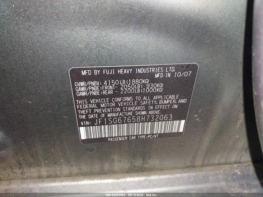 2008 Subaru Forester 2.5X L.l. Bean Edition VIN: JF1SG67658H732063 Lot: 43203393