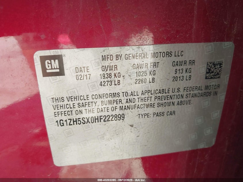 2017 CHEVROLET MALIBU PREMIER 1G1ZH5SX0HF222899