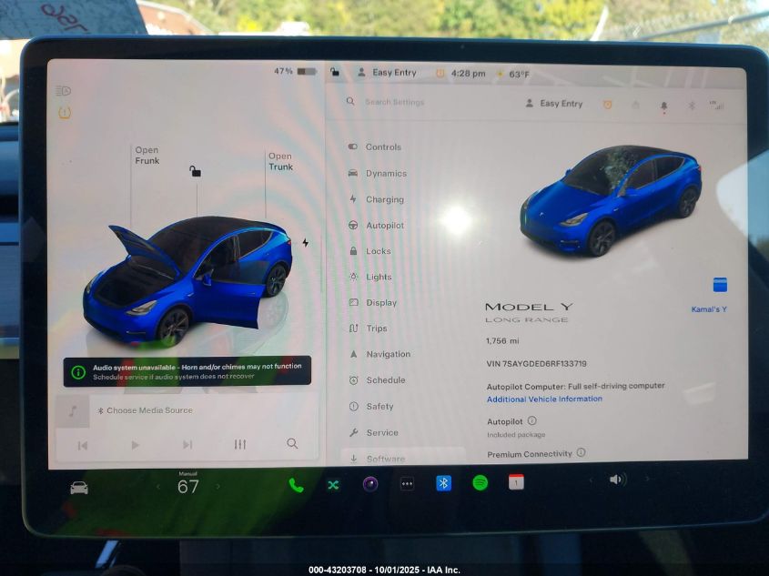 2024 Tesla Model Y Long Range Dual Motor All-Wheel Drive/Rwd VIN: 7SAYGDED6RF133719 Lot: 43203708